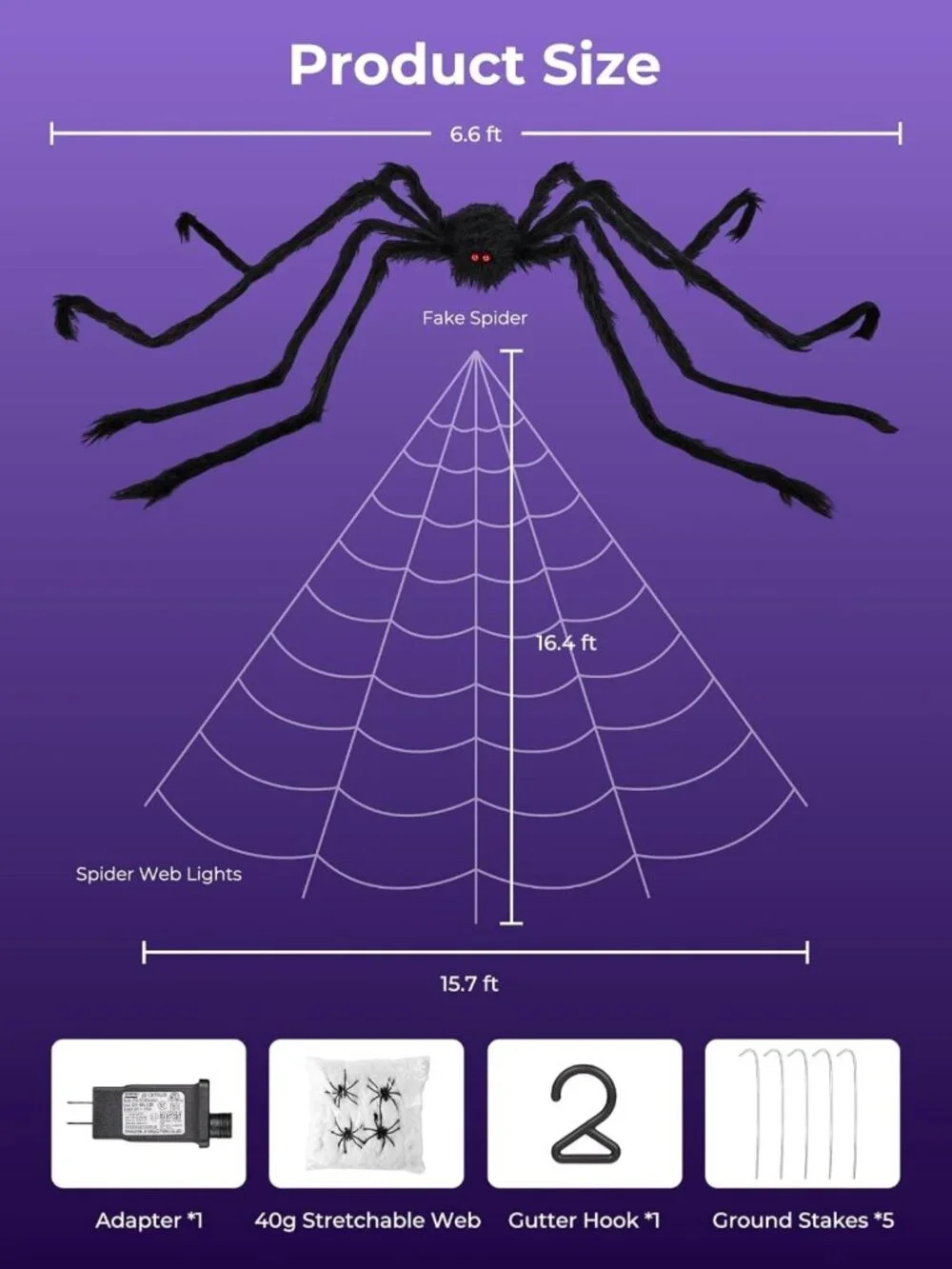 Giant Spider Web Lights for Halloween Decorations - 255 LED Outdoor Display